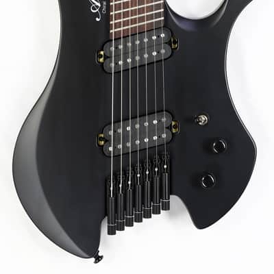 Agile 7 String MultiScale FanFret Chiral Parallax 72527 RN Flat Black Headless Electric Guitar image 2