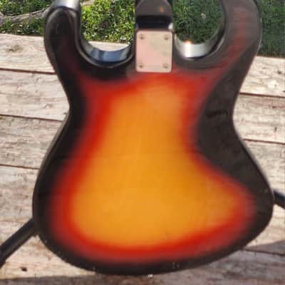 Univox Hi Flyer Bass Tobacco Burst w Speed Bump Pups 1960s Japan image 4