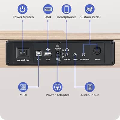 Weighted Piano Keyboard 88 Keys: Full Size Electric Keyboard Piano for Beginners, Portable 88 Key Keyboard with Dual Speaker, Sustain Pedal, Power Adapter, Support Bluetooth, USB MIDI,FEP300, Beige image 5