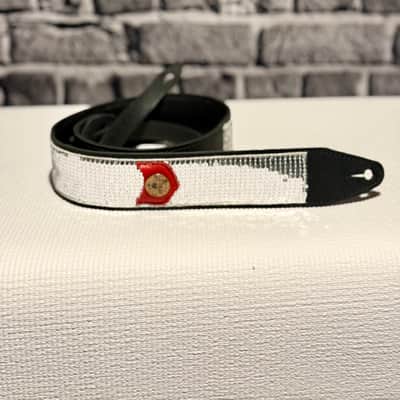 Copperpeace Glovely Silver Sequined Black Leather Guitar Strap - Red Pick Pocket image 2