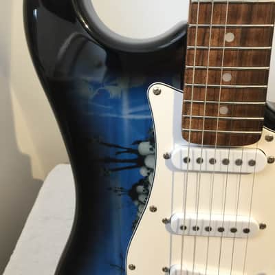 Jaxville Jaxvile Custom Reaper Strat 6 String Electric Guitar Blue / Skull Blue/Black image 3