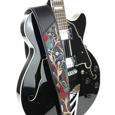 Walker & Williams KB-55-BLK Traditional Peacock Design On Black Carved Leather image 5
