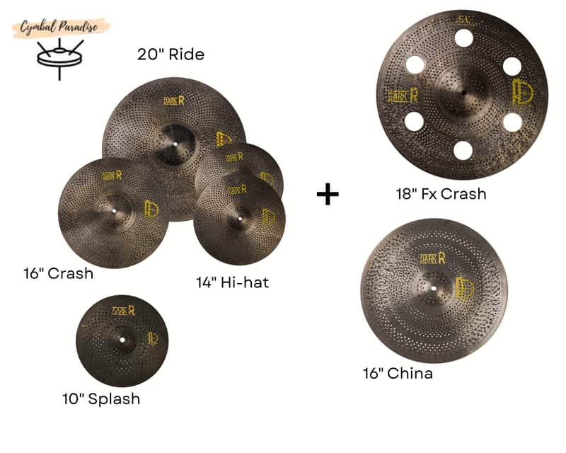 Agean Cymbals Dark R Low Noise Cymbal Set + 18" FX Crash + 16" China + 10" Splash image 1