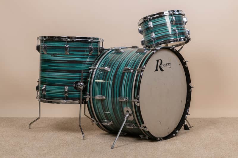 Vintage Rogers Turquoise Strata 14x22 8x12 and 16x16 Drum Set image 1