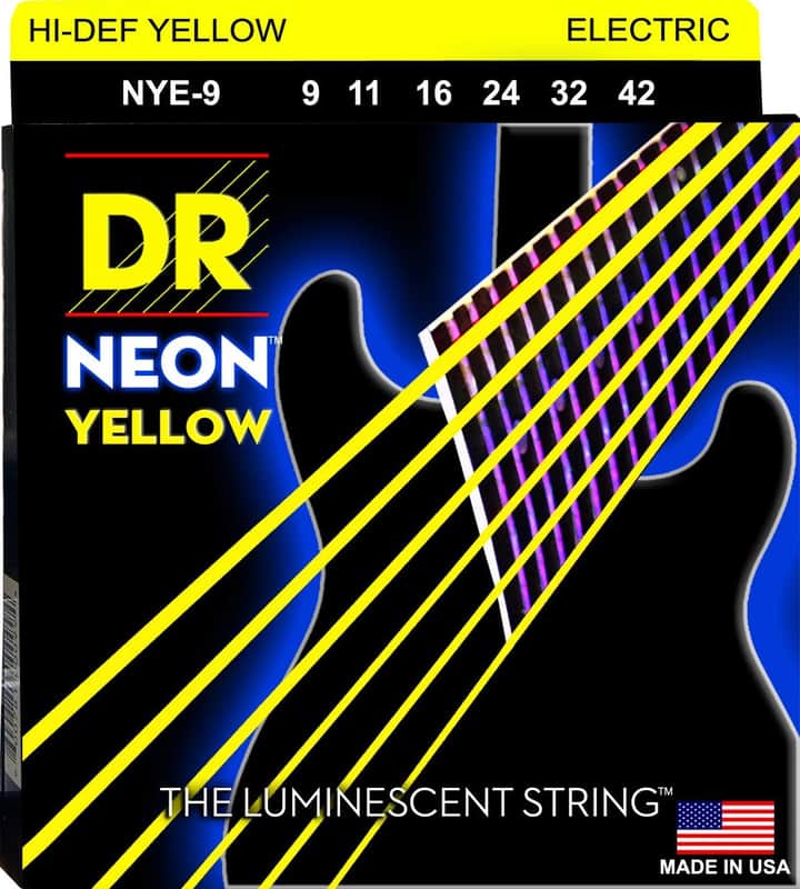 DR Strings NYE-9 Hi-Def Neon Yellow Colored Light Electric Guitar Strings 09-42 image 1