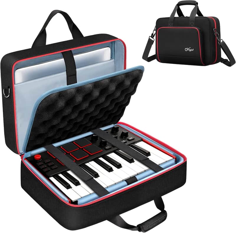 MIDI Keyboard Case for AKAI MPK MINI MK3, Carrying Case for Arturia MiniLab 3 with 14“ Laptop Compartment, Soft Padded MIDI Controller Keyboard Bag with Handle & Shoulder Strap image 1