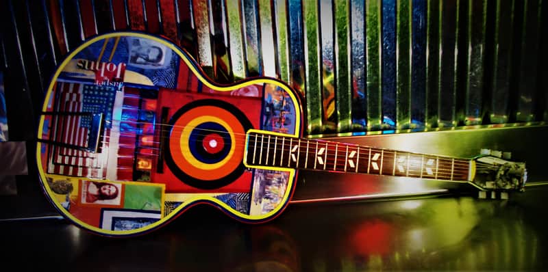 El Daga Jasper Johns "Flag Island" 2019 - Collage Dada Art Guitar. Only one. image 1