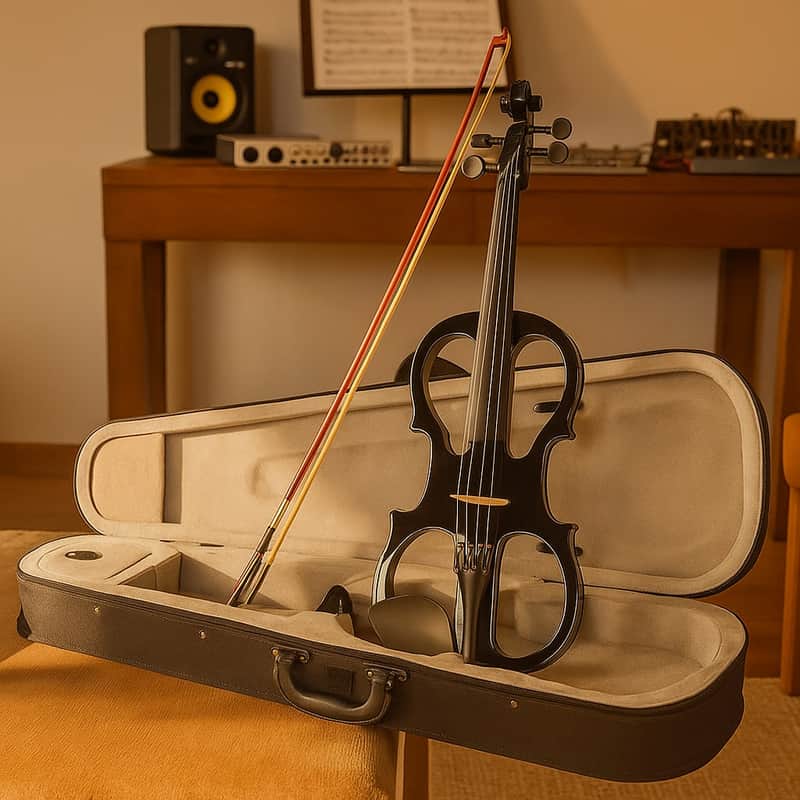 Full Size 4/4 Black Electric Silent Violin Kit – Beginner Student Set with Case, Bow, Rosin, Headphones & Cable – Practice Anywhere Without Disturbing Others image 1