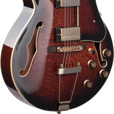 Ibanez AG95QA AG Artcore Expressionist Hollow Body Electric Guitar, Dark Brown Sunburst w/ Cable, Stand, and Cloth image 5