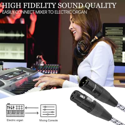 XLR to XLR Microphone Cable, 3-Pin Female to 3-Pin Male XLR Microphone Cable - Balanced and Shielded XLR Cable 2 Pack (6 inches), Grey image 6