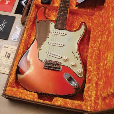 Fender 2021 Custom Shop Masterbuilt Dale Wilson '61 Stratocaster Heavy Relic in Melon Candy To Candy Apple Red Over 3-Tone Sunburst image 7