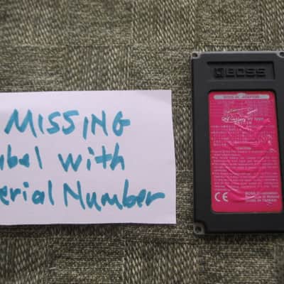 used genuine Boss Pink Label Taiwan Bottom Plate MISSING Serial Number (from 1998) - Pink Bottom Label, silver text / graphic, silver metal bottom plate (was originally from a BF-2 pedal) NO pedal / NO other items / NO screws image 1