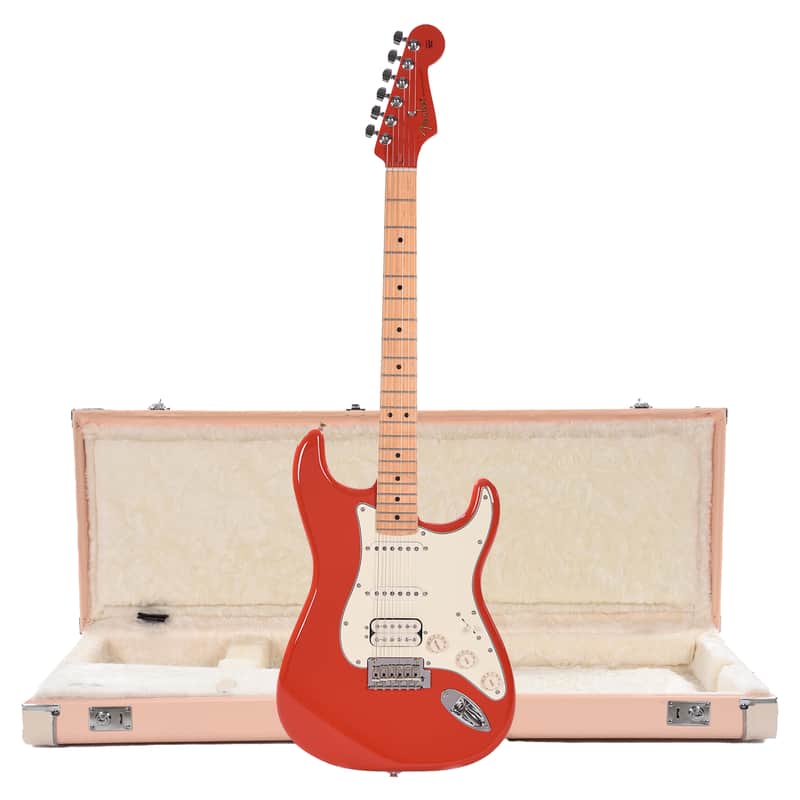 Fender Limited Edition Player Stratocaster HSS Fiesta Red w/Matching Headstock and Hardshell Case Strat/Tele Shell Pink w/Cream Interior image 1