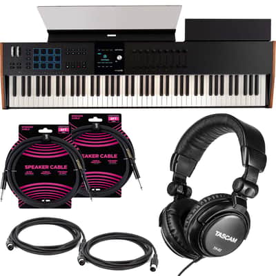 Arturia KeyLab 88 MK3 Keyboard Controller (Black) - (2) ErnieBall 1/4 Cables - (2) Midi Cables - Tascam TH02 Bundle