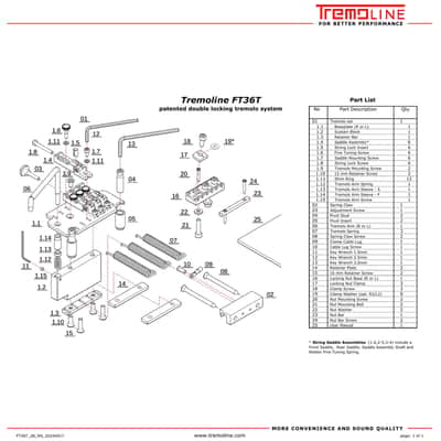 Tremoline FT36T-R2-BS Stainless Steel double locking tremolo + R2 (41.4mm) Locking Nut, Black image 14