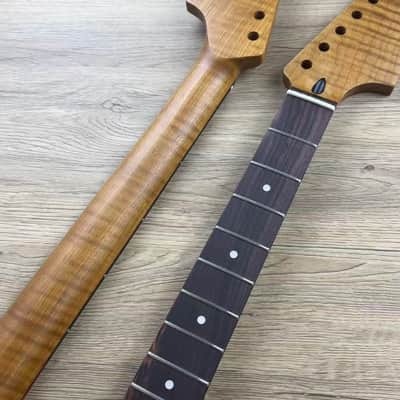 Roasted Tiger Maple Wood Guitar Strat Style Neck, Rosewood Fingerboard 22 Frets image 4