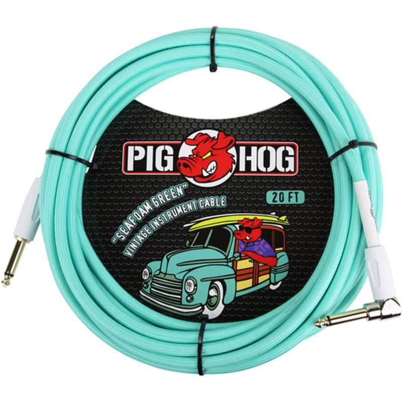Lifetime Warranty Pig Hog PCH20SGR Vintage-Series Instrument Cable Seafoam Green, 20' Rt. Angle image 1