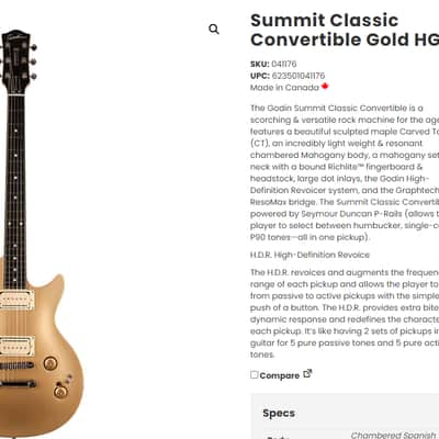 Godin Summit Classic Convertible - Gold Top image 8