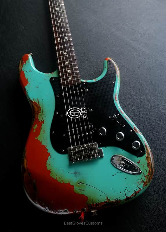 Fender FSR Stratocaster Seafoam Green/Metallic Orange HSS Heavy Aged Relic by EGC (107 OF 250) image 1