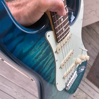 Fender ST-62QM  Stratocaster Reissue MIJ Japan, transparent Blue quilted top rosewood image 22