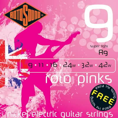 Rotosound R9 Roto Pinks Nickel Coated Steel Electric Guitar Strings - Super Light (9 - 42)