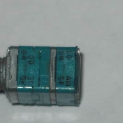 used (is fine & works) Boss MIDDLE / MID FREQ potentiometer [ upper part : 50 30C 04 5F / lower part: 10 4w 04 5F ] + nut and two piece knob (controls) taken off of MT-2 Metal Zone (pedal NOT included) 2000s / 2010 (teal rectangle shape, stacked) image 4