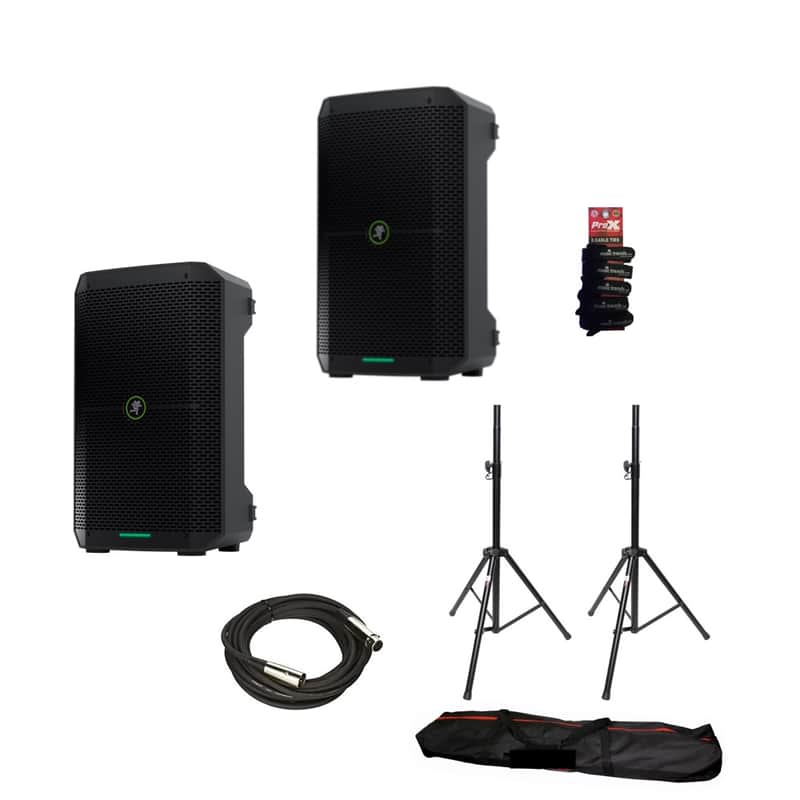 Bundle of 2 Mackie Thump Go Battery Powered Mobile Speakers with Stands + XLR & Wraps image 1