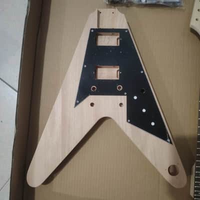 Unfinished DIY Project Guitar Flying V Style Kit - Mahogany Body with Neck, Rosewood Fingerboard image 5