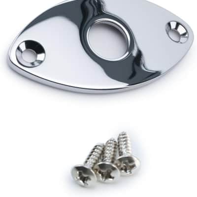 Electric Guitar Input Jack Plate Zinc Alloy Oval Curved Football Shape Jack Ferrule Output Jackplate Compatible with Fender Strat Tele Style Electric Guitar Replacement Parts Chrome image 1