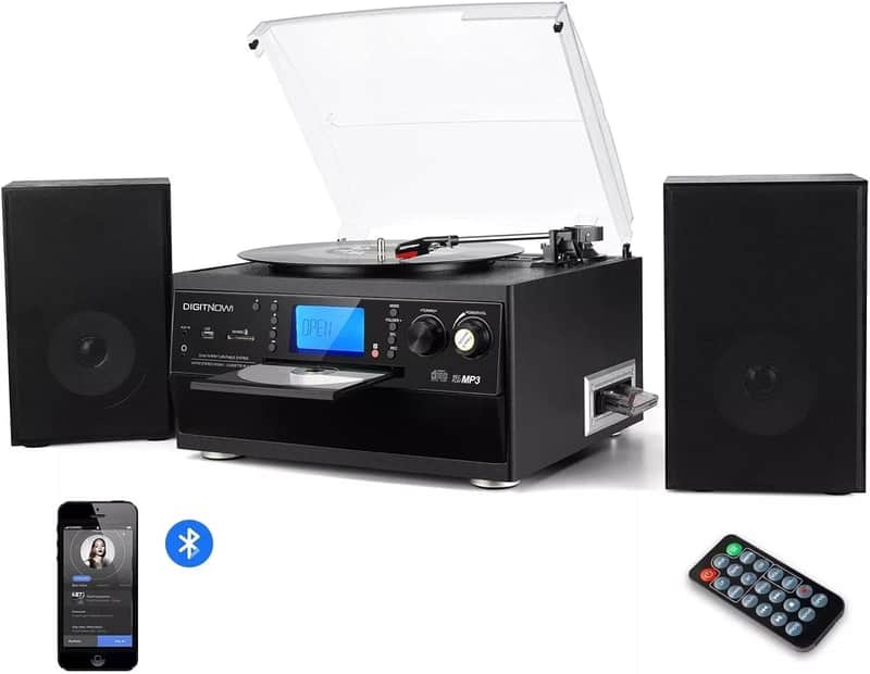 Bluetooth Record Player Turntable with Stereo Speakers, CD Recorder, Vinyl to MP3 – M504 image 1