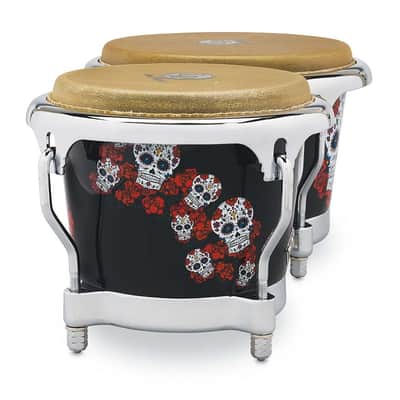 Latin Percussion LP Karl Perazzo Signature CCII 7-1/4"-8-5/8" Fiberglass Bongos - Sugar Skull Artwork with Chrome Hardware (LP794X-KP) image 5