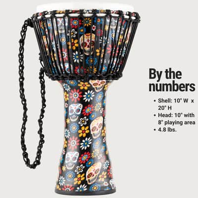 Meinl Percussion Travel Series Djembe, 10" Medium Rope Tuned, Day of the Dead Finish (PADJ7-M-F) image 6