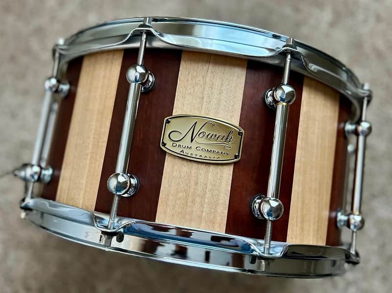 Like-New: Nowak Drums (AUST) 14x7 Jarrah/BlackButt block/stave snare, Sonor wires image 1