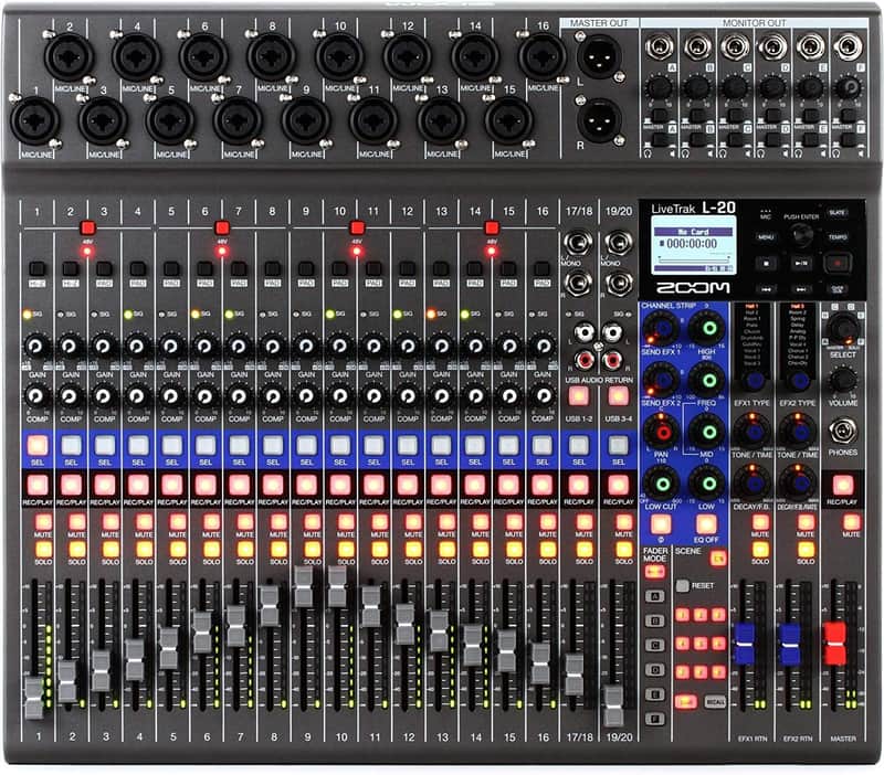 Zoom LiveTrak L-20 Digital Mixer & Multitrack Recorder, 20-Input/ 22-Channel SD Card Recorder, 22-in/4-out USB Audio Interface, 6 Customizable Outputs, Wireless iOS Control image 1