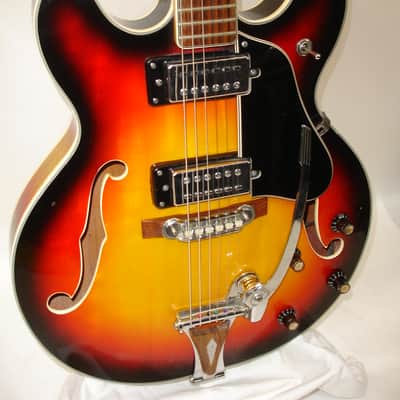 1970's Univox Coily U1825 Semi-Hollow Electric Guitar, Sunburst w/ Case image 3