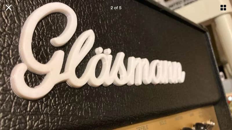 Any Text Custom Bevelled Amplifier Amp Cab Badge in Marshall style script [Large] image 1