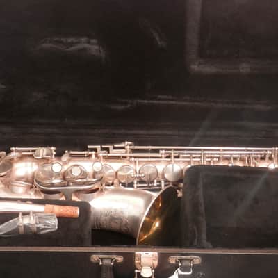 King Zephyr vintage silver alto saxophone with case and mouthpiece Serviced image 1