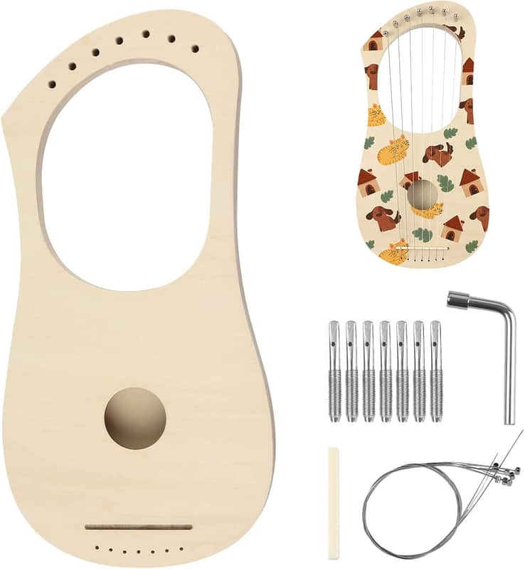 Lyre Harp 7 String DIY Kit, Wooden Instrument Kit image 1