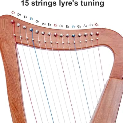 15 Strings Mahogany Harp 22 Inch Height for Adult Professional Beginner with Tuning Wrench,Black Gig Bag,Strap (NO Spare String, International Standard Strings) image 3