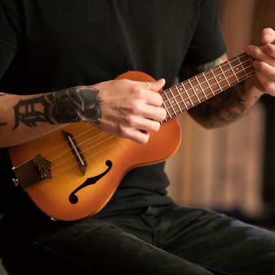 Ortega Custom Built Series Flamed Maple Arched Top Okoume Neck 4-String Concert Electric Ukulele w/Gig Bag image 17