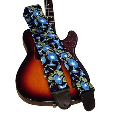 Blue Morning Glory Folk Country Artisan Handmade Guitar Strap Luminous Look image 2