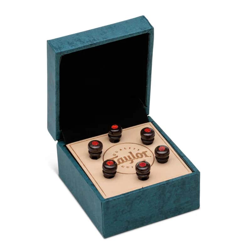 Taylor Water Buffalo Horn Bone Bridge Pin Kit-Bone Brown w/Red Opal image 1