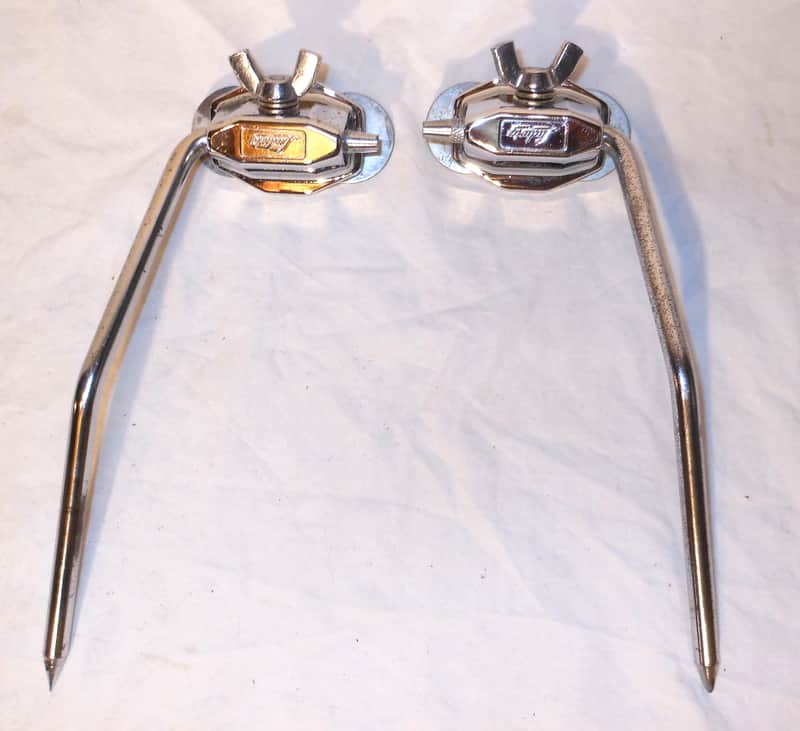 PAIR Ludwig Vintage 1965 Folding Bass Drum Spurs & Mounting Brackets image 1