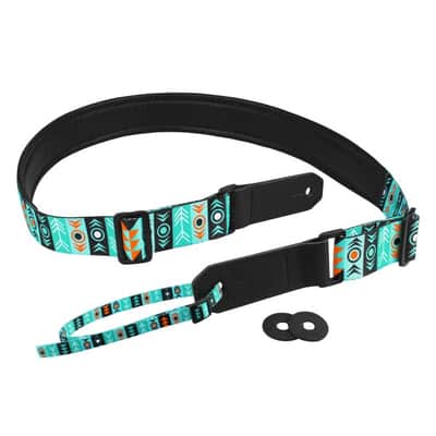 Strap for Guitar Ukrainian Nylon + Leather Ethnic Green Colored image 3