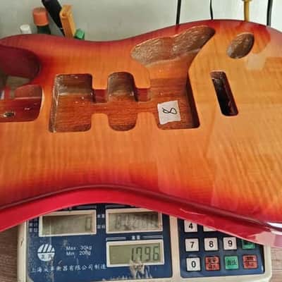 Cherry Burst Guitar Stratocaster Strat Style Body with Tiger Maple Top image 2