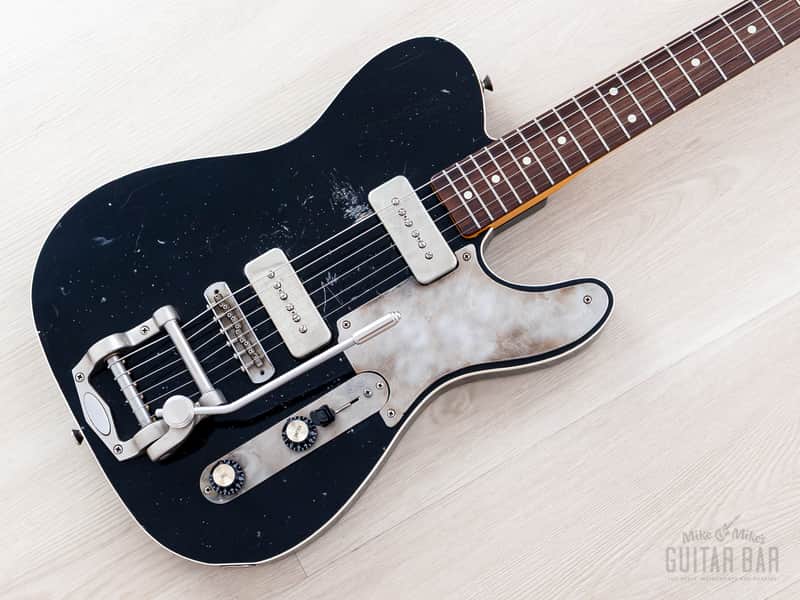 2021 Macmull Heartbreaker Custom P-90 HB-C T-Style Black Relic w/ Bigsby, Case & CoA