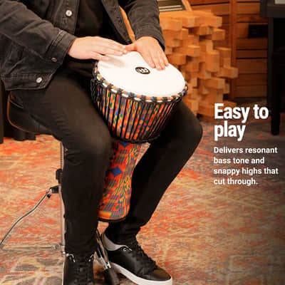 Meinl Percussion PADJ2-M-F 10" Travel Series Djembe, Synthetic Shell & Head, Kenyan Quilt image 2