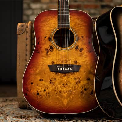 Washburn DFBDA Deep Forest Burl Collection Dreadnought Acoustic Guitar-Amber Fade Gloss image 8