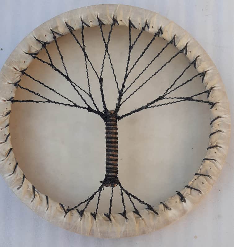 14" inch. Handmade Natural Goat skin shaman shamanic hand drum , wooden frame drum with beater , mallet image 1
