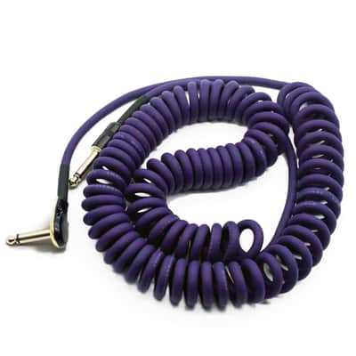 20ft/6m Coiled Guitar Cable Pancake Connector L-S Coil Electric Instrument Cable Curly Instrument Cable Stretchable 1/4 inch Right Angle to Straight(20ft-Purple) image 1